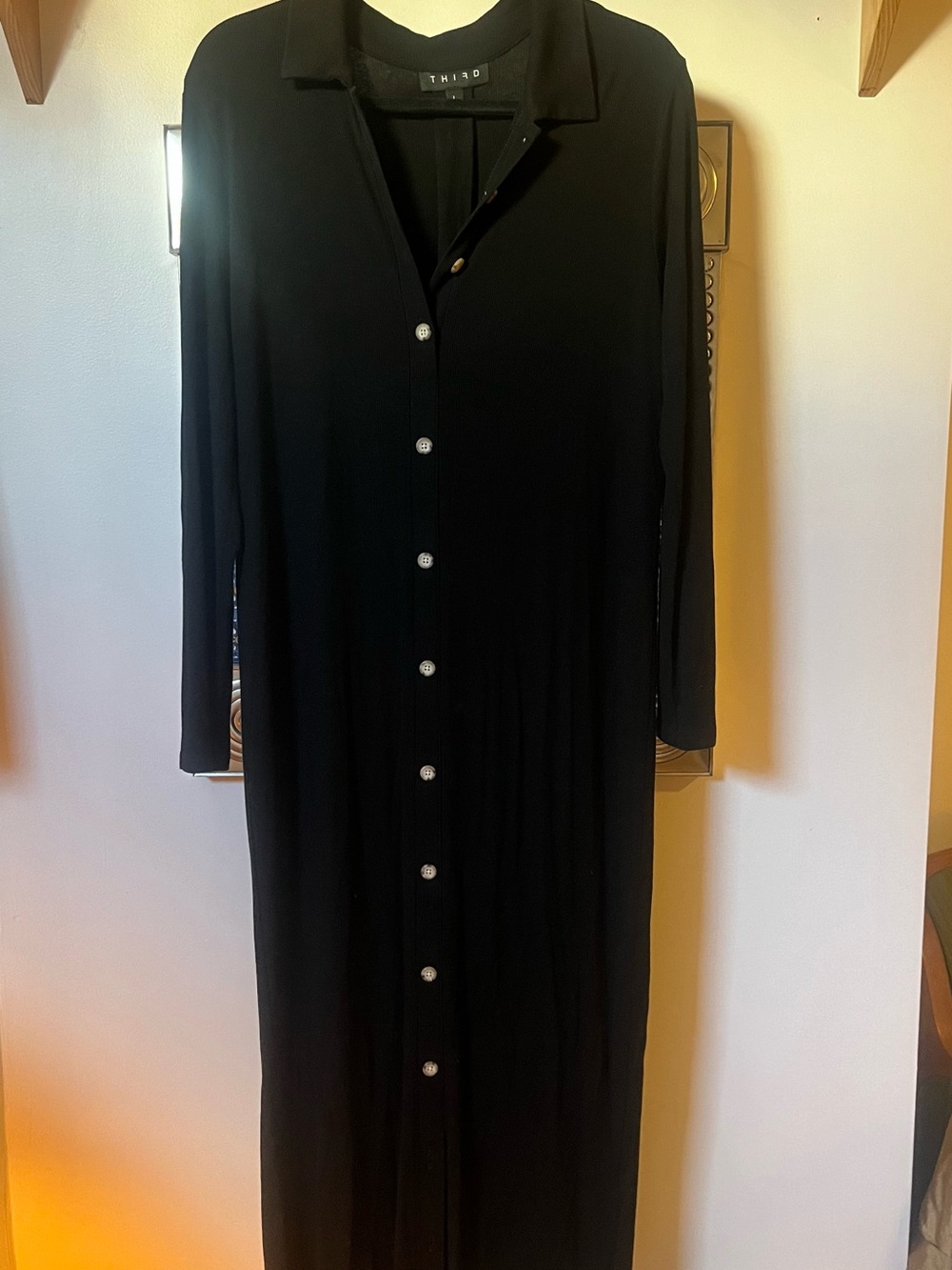 Black Long-Sleeve Button-Front Maxi Dress